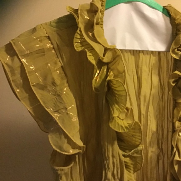 RUNWAY PARIS Olive Metallic Ruffled Top BNWOT - Picture 3 of 12